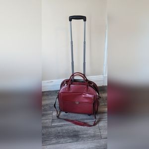 Gorgeous Red Leather Professional Laptop+ Travel bag detachable from wheels